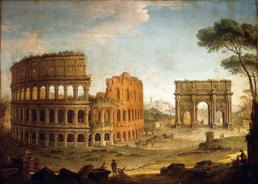 Il colosseo e l'arco di trionfo a Roma